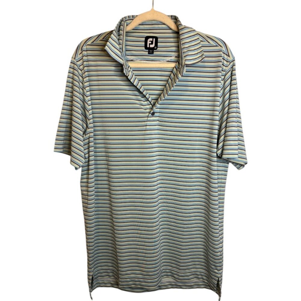 FootJoy Shirt Men's Size Medium Polo Golf Outdoor Stripes Blue‎ Green Black